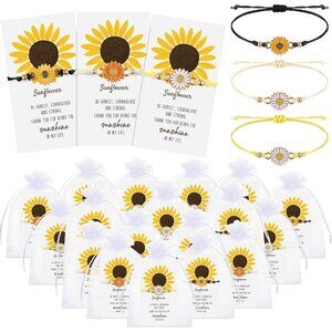 36P Sunflower Bracelets Gift Set for Women with Thank You Cards & Organza Bags